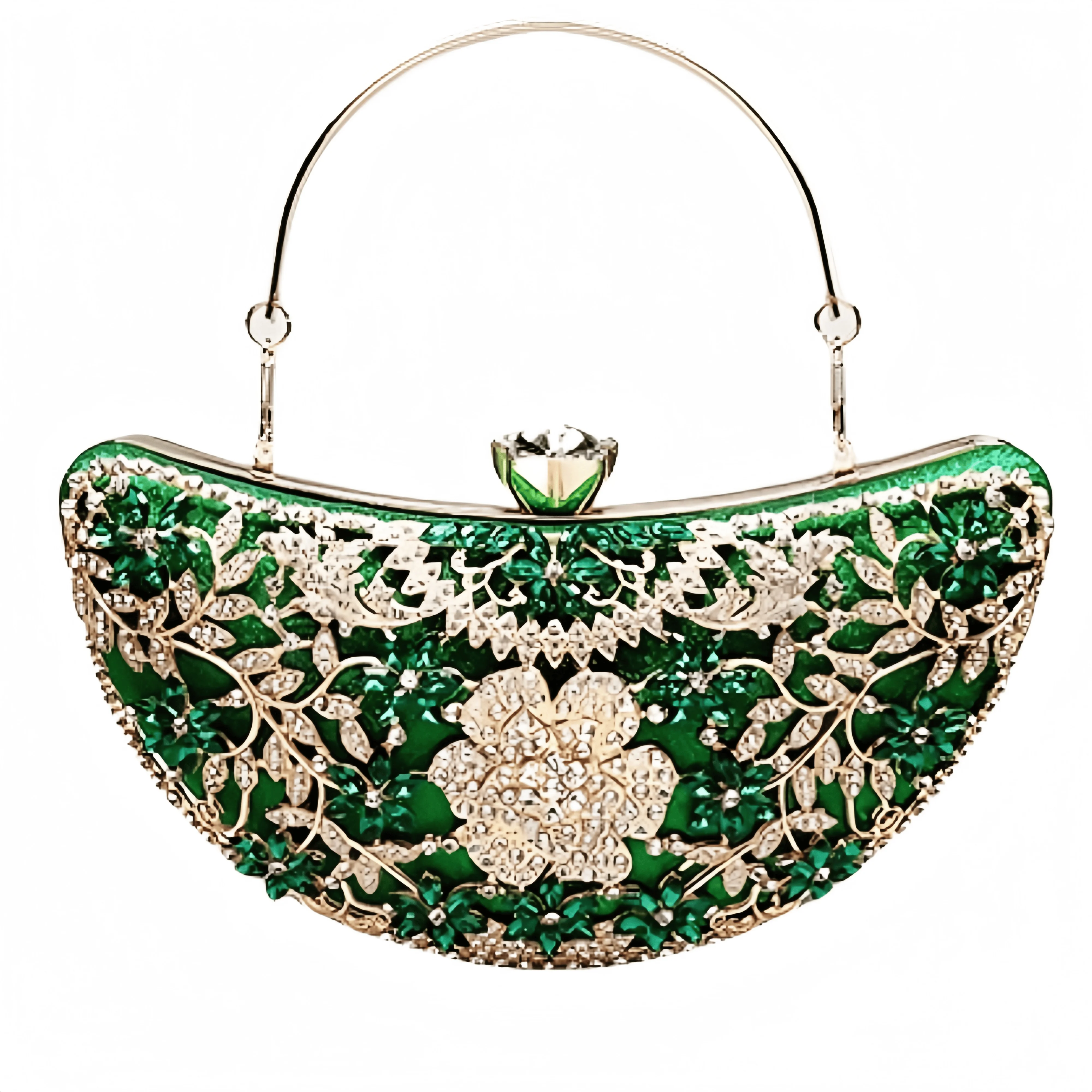 

Women's Fashion Green Rhinestone Wedding Party Purse Evening Party Flower Bag Two Chains, Shoulder Or Clutch