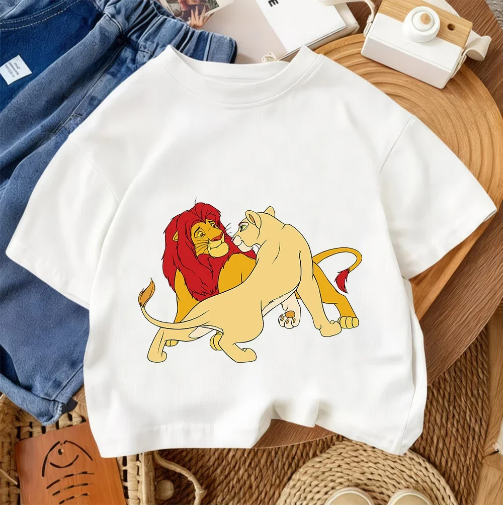 

Модная детская уличная футболка с изображением Короля Льва, милый мультяшный принт для мальчиков и девочек, летняя повседневная одежда с круглым вырезом, 3-14 лет