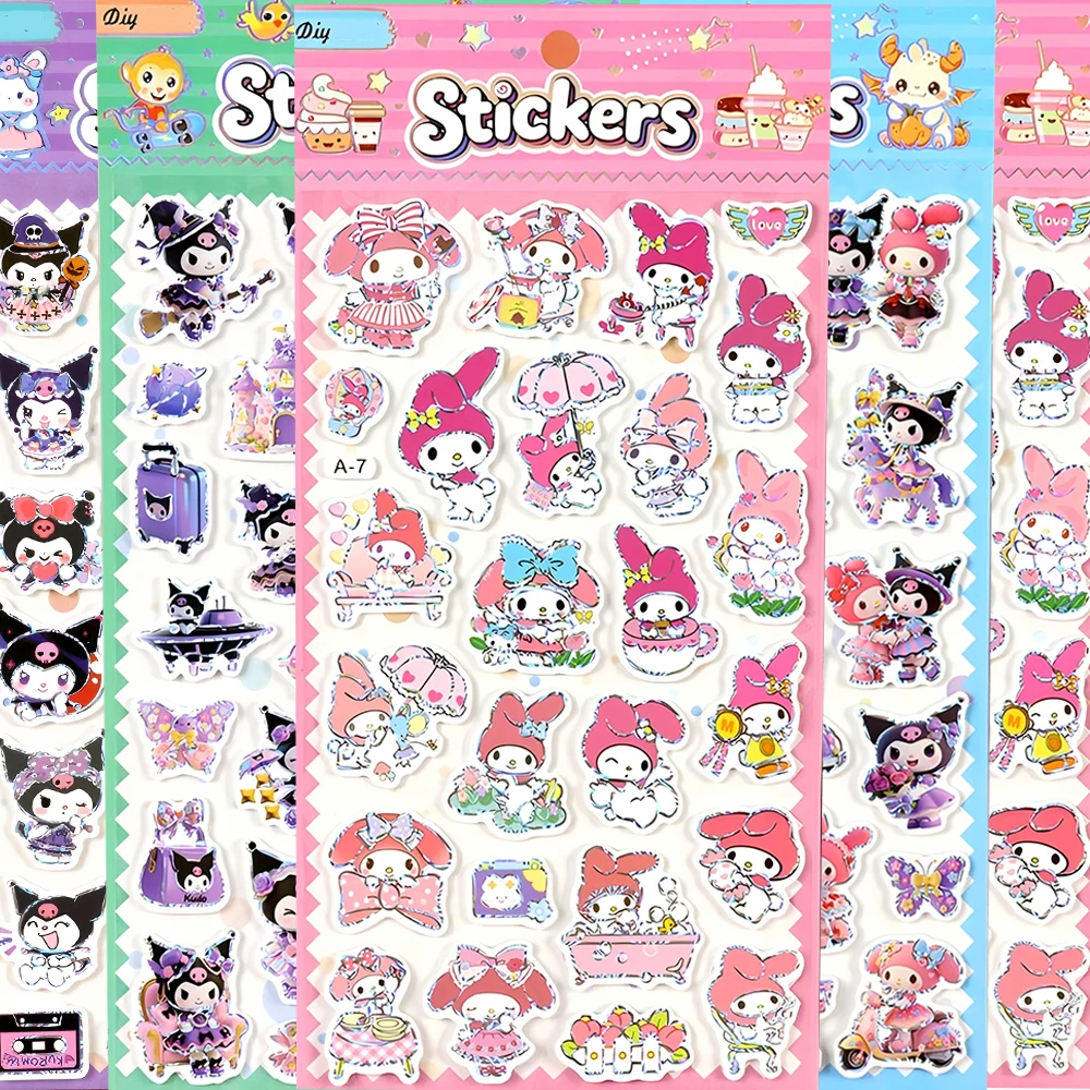 Bonito sanrio anime melodia kuromi dos desenhos animados bolha adesivos decalques diy skate capacete scrapbook adesivo estético fontes de festa