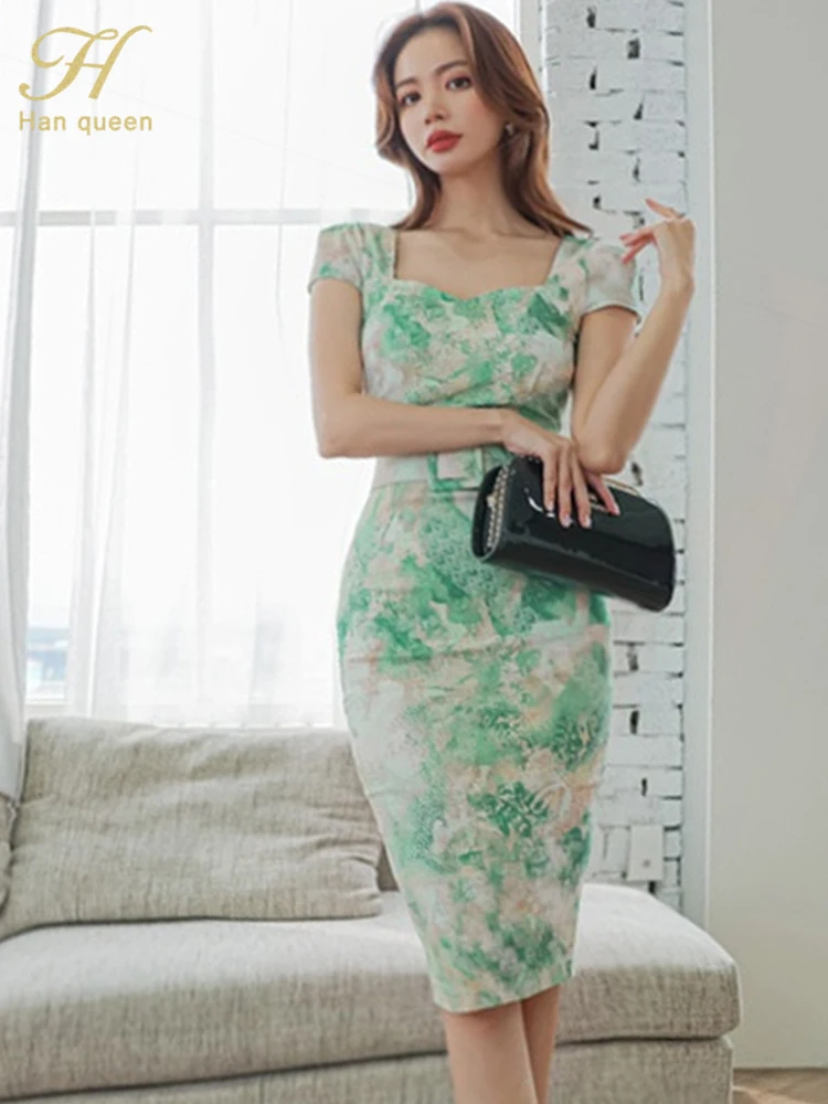 H Han Queen Korean Clothing Chic Elegant Office Summer Dress Women Sheath Pencil Party Dresses 2024 New Work Bodycon Vestidos