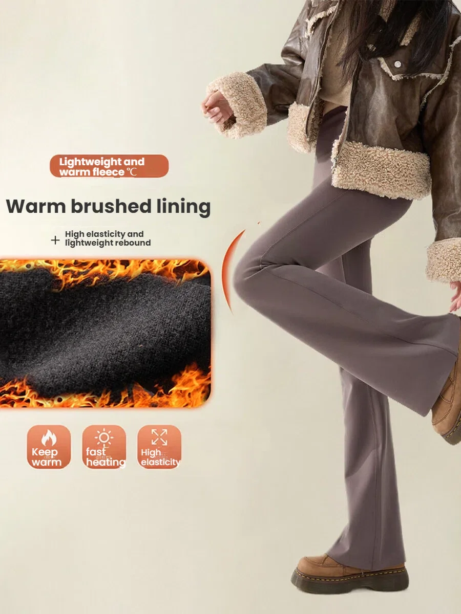 冬用レディースフリース裏地付きフレアパンツ、お腹シェイプ効果のあるブーツカットヨガパンツ、暖かいシャークスキン素材のハイウエスト馬蹄レギンス