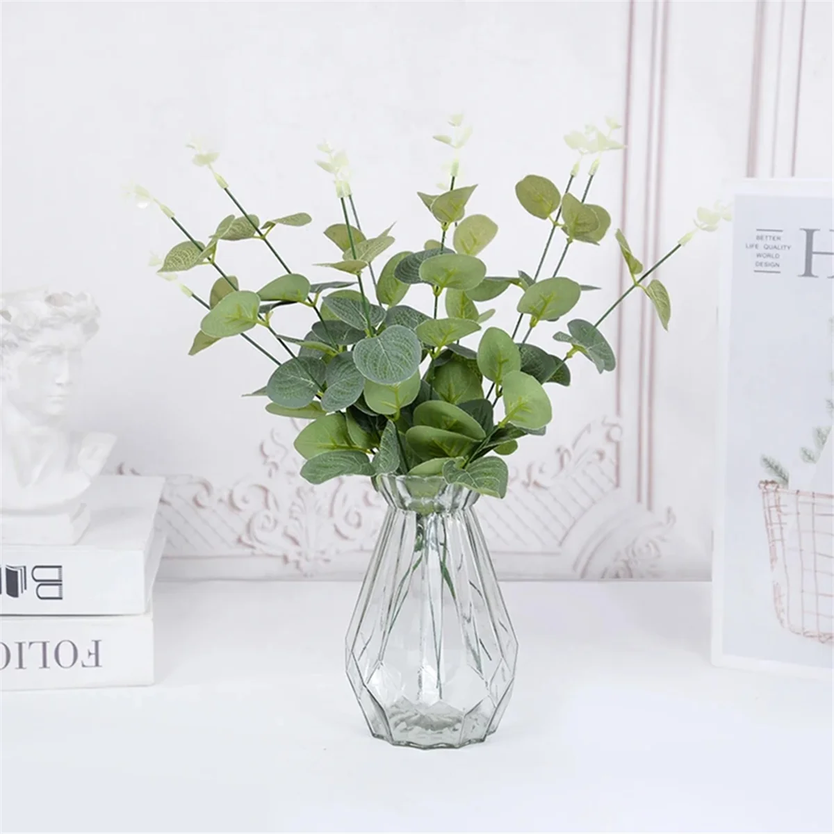 20PCS Fake Plants Silk Eucalyptus Leaf Diy Decorations for Home Garden Wedding Scrapbooking Artificial Flower