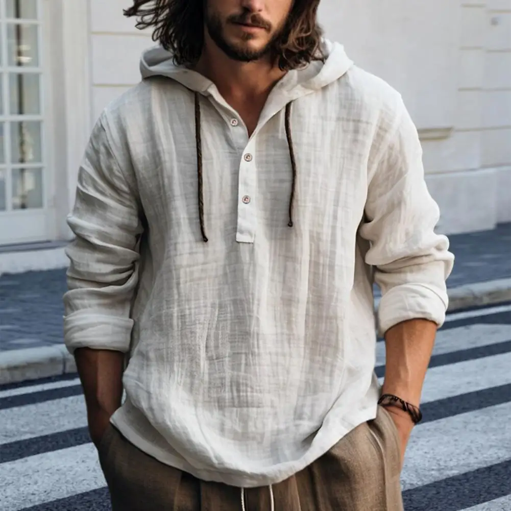 

25 New Cotton And Linen Shirts Hooded Loose Large Size Casual Sweater Long Sleeve Hoodie Men