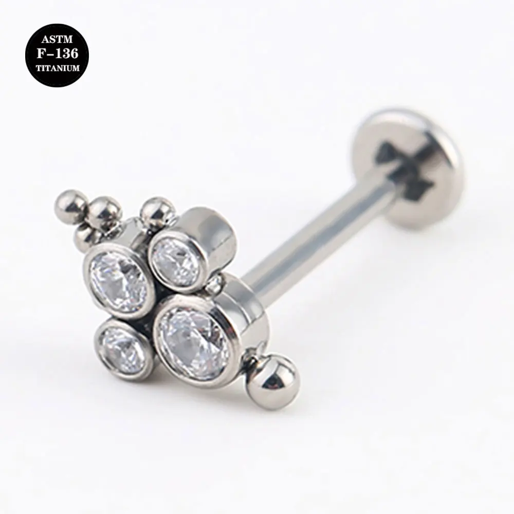 16G Titanium Labret Stud Flower Earring for Lip Helix Cartilage Daith Conch Earlobe Piercing Body Jewelry