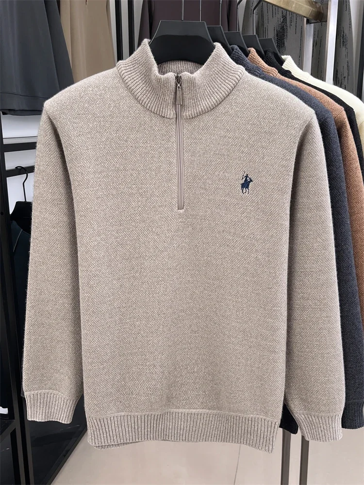 أزياء الشتاء الرجال الصوف المهر المطرزة سستة الوقوف طوق رئيس تريكو أفخم سميكة لينة سترة دافئة الرجالية البلوز #6