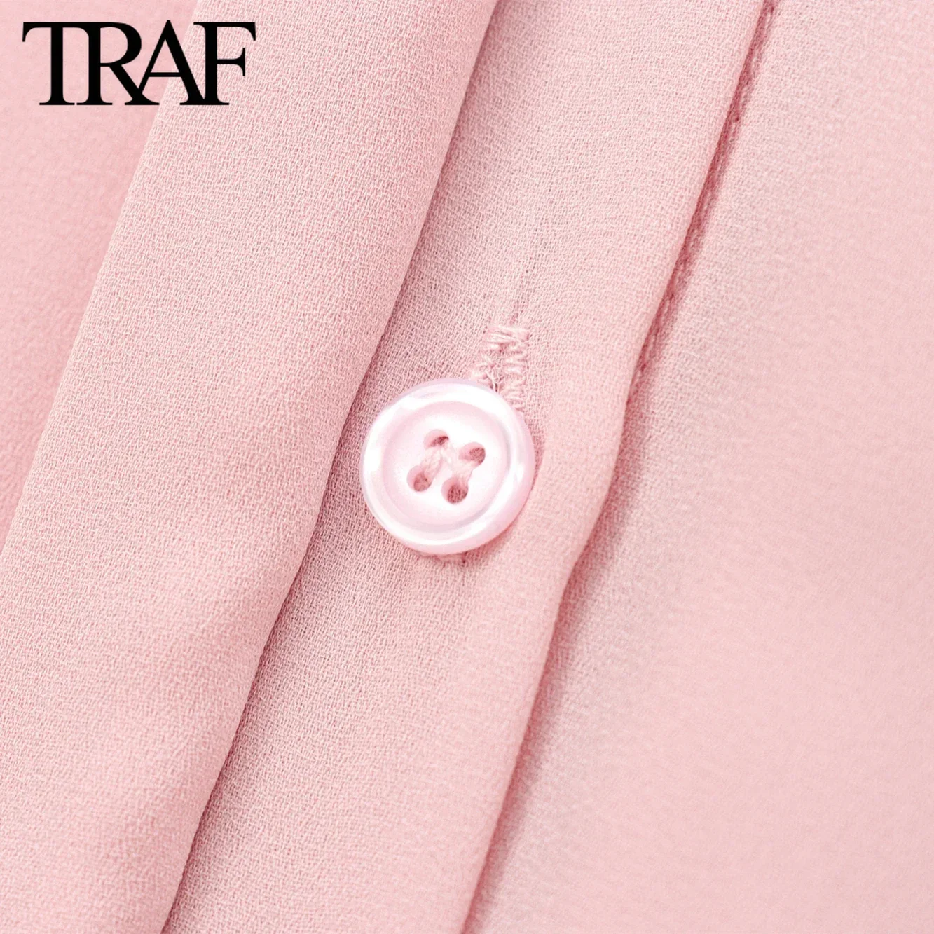 TRAF pink shirts Women Fashion Autumn New Velvet Bow Long Sleeve Single Breasted Lapel Blouse Sweet French Chic Ladies Top