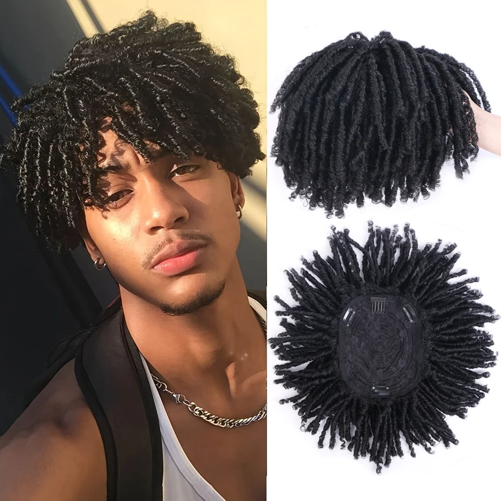 

Синтетические черные дреды, парики-тупеи, дреды, 6-дюймовый топпер с полузажимом, вязанные крючком косы, короткий парик для мужчин и женщин, серый, коричневый