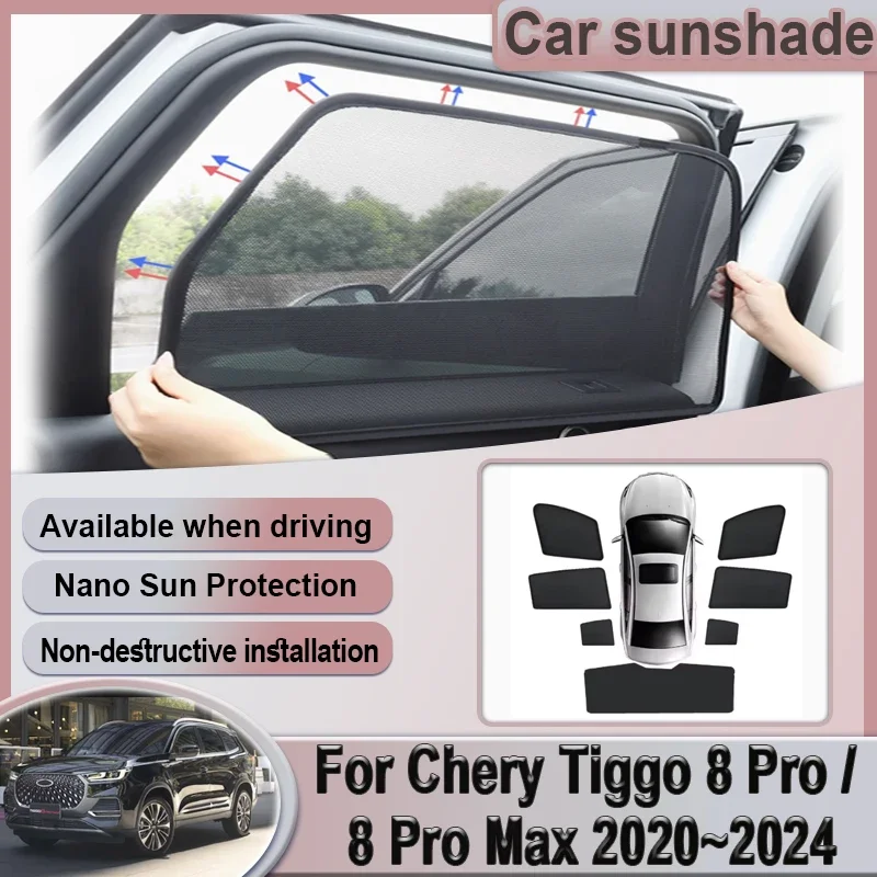 For Chery Tiggo  8 Plus Pro Max 2020~2024 2022 2023 Car Mesh Sunshade Window Magnetic Visor Sun Shade Curtains Auto Accessories