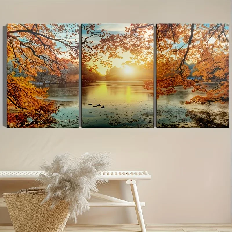 Golden Sunset Autumn Lake DIY 3Pcs Set Diamond Painting Full Round Square Diamond Mosaic Embroidery New 2026 Big Home Decor