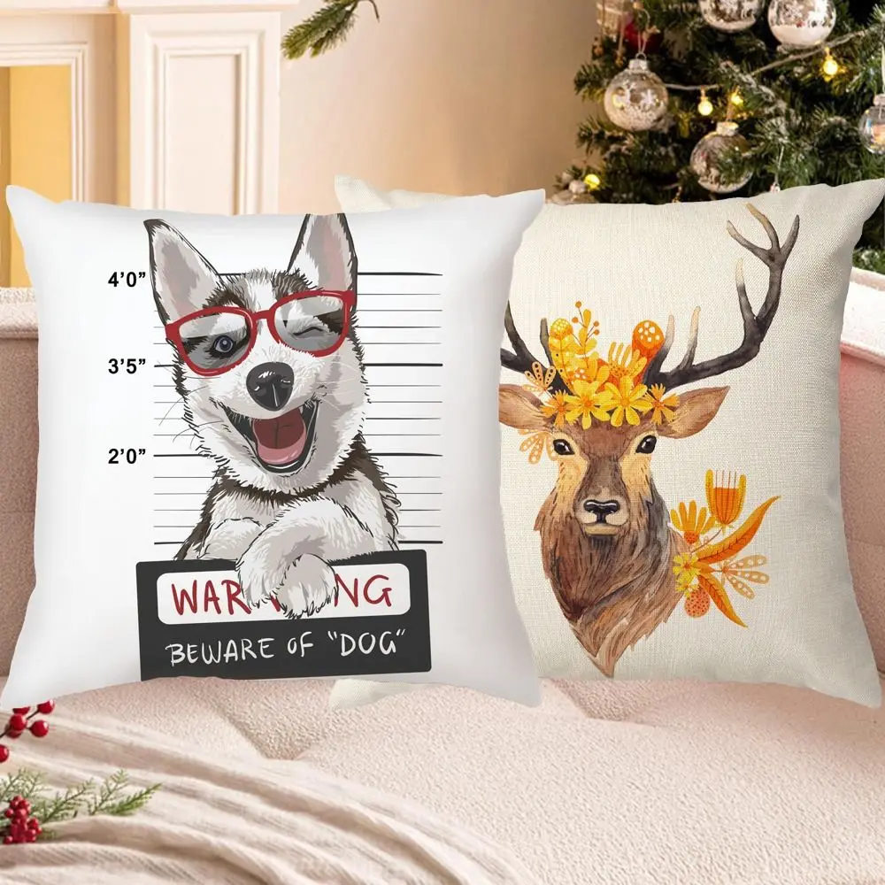 2Pcs New Year Gift 45x45cm Animal Dog Pillow Cover Soft Cartoon Dacron Throw Pillow Case Creative Luxury Sofa Pillowcase Bed