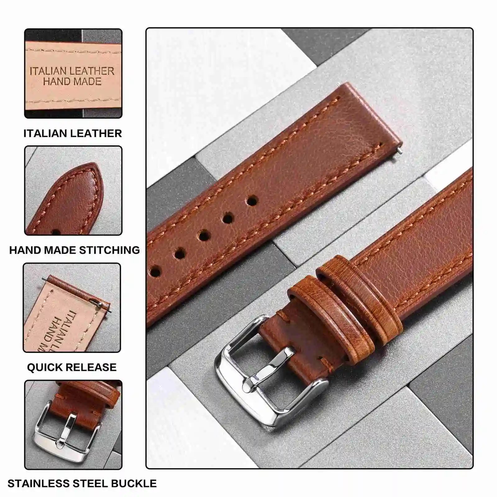 ANBEER Classic Leather Watch Strap, 18mm 20mm 22mm watchband, Suitable for Men and Women, Quick Release and Breathable