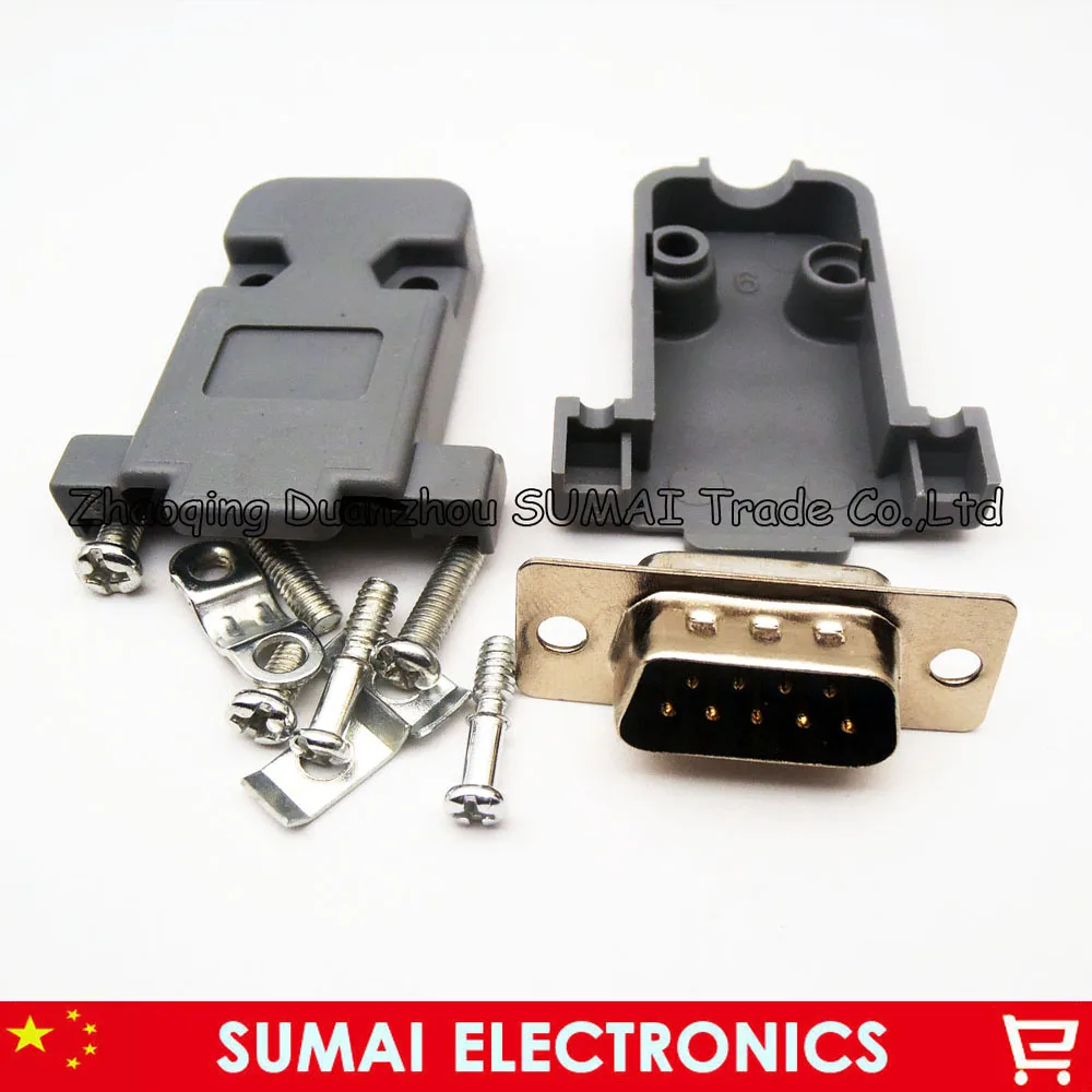 NEW Male connector DB9 socket/Plug 9pin +shell sets RS232 serial ports COM communication interface