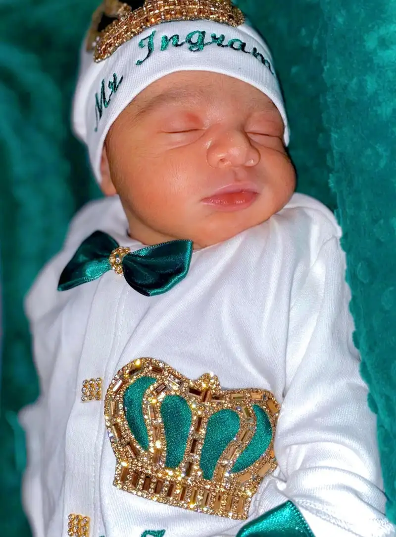 Dollbling Emerald Newborn Baby Boy Personalized Name Outfits 4pcs Origin Turkey Welcome Home Hospital Crown Jewelry Romper Set