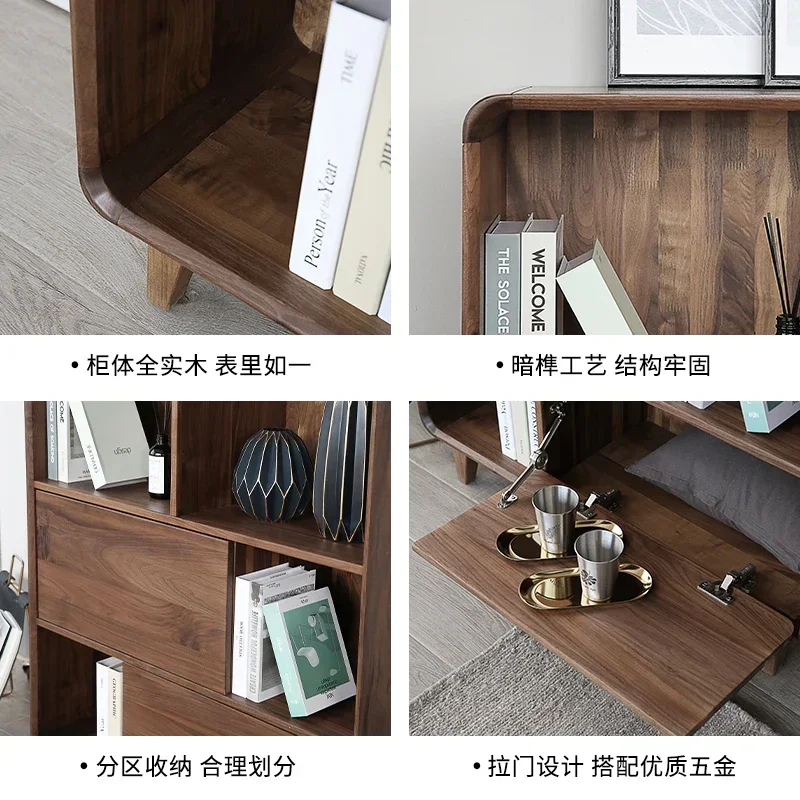 

Деревянный книжный шкаф из скандинавского черного ореха, шкаф для аксессуаров, витрина, боковой шкаф, шкаф для хранения