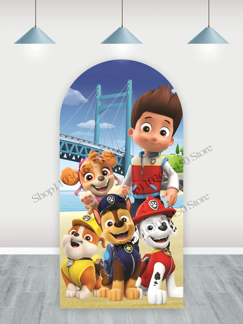 PAW Patrol Arch Backdrop Birthday Party Decoration For Boys Doublesides Cute Photography Background Polyester Studio Props