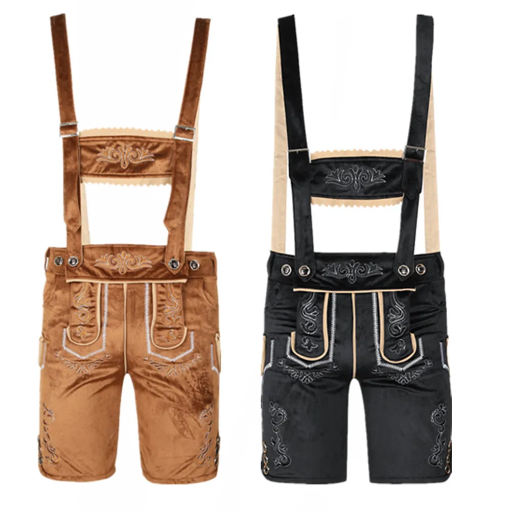 Black Brown Oktoberfest Lederhosen Costume for Men Bavarian German Beer Festivals Suspenders Male Fancy Cosplay Costumes