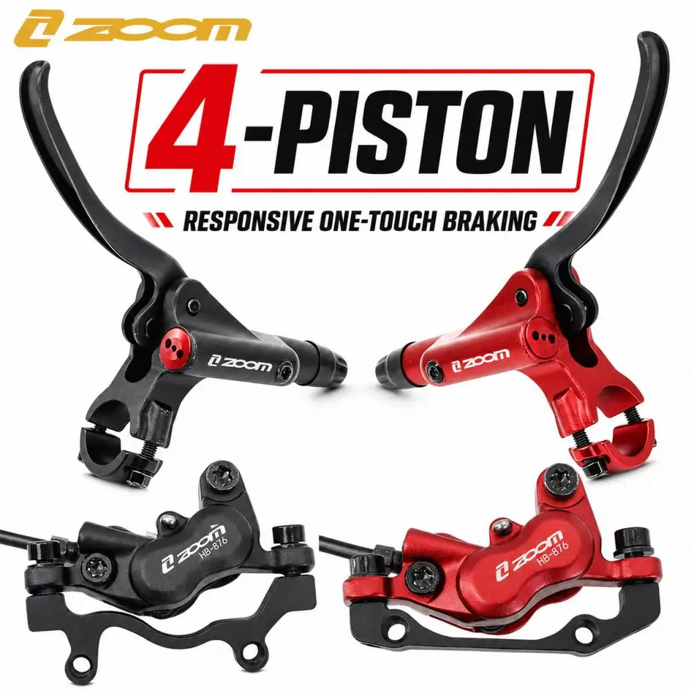 ZOOM HB876E 4-Piston Hydraulic Disc Brake Set with Power Cut-Off Sensor Pre-Bled Mineral Oil Brake Kit for E-Bike MTB Fat Bike