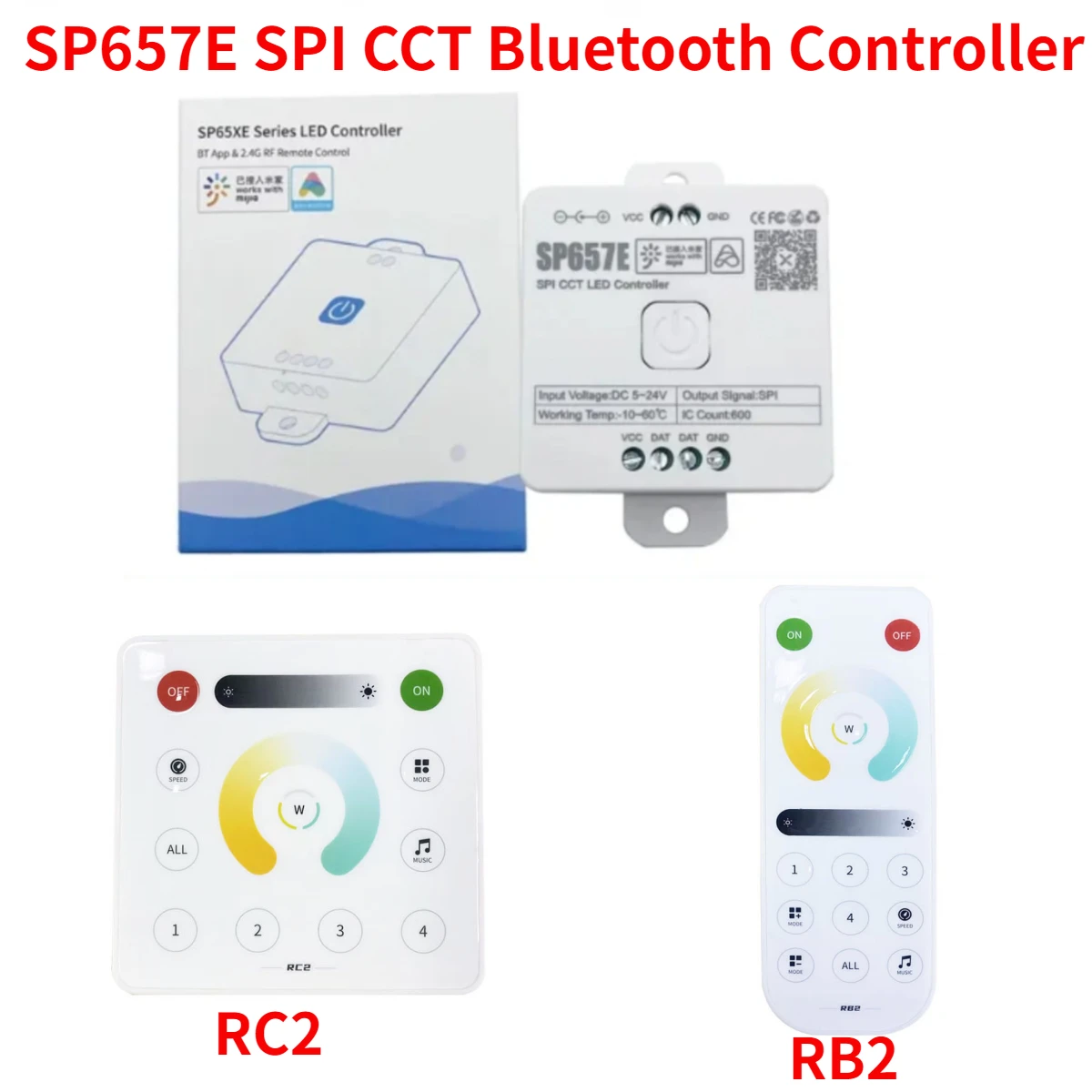 

New SP657E Smart SPI CCT LED Bluetooth Controller / RF 2.4G Panel Remote Dimmer for Dual Color LED Strip Pixel Light DC5/12/24V