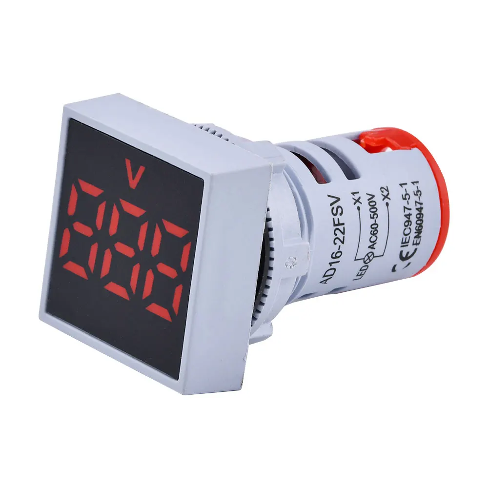 22mm Mini Digital Auto Voltmeter LED Display Square Voltage Indicator Panel 220V AC Voltage Meter Indicator Detector AC 20-500V