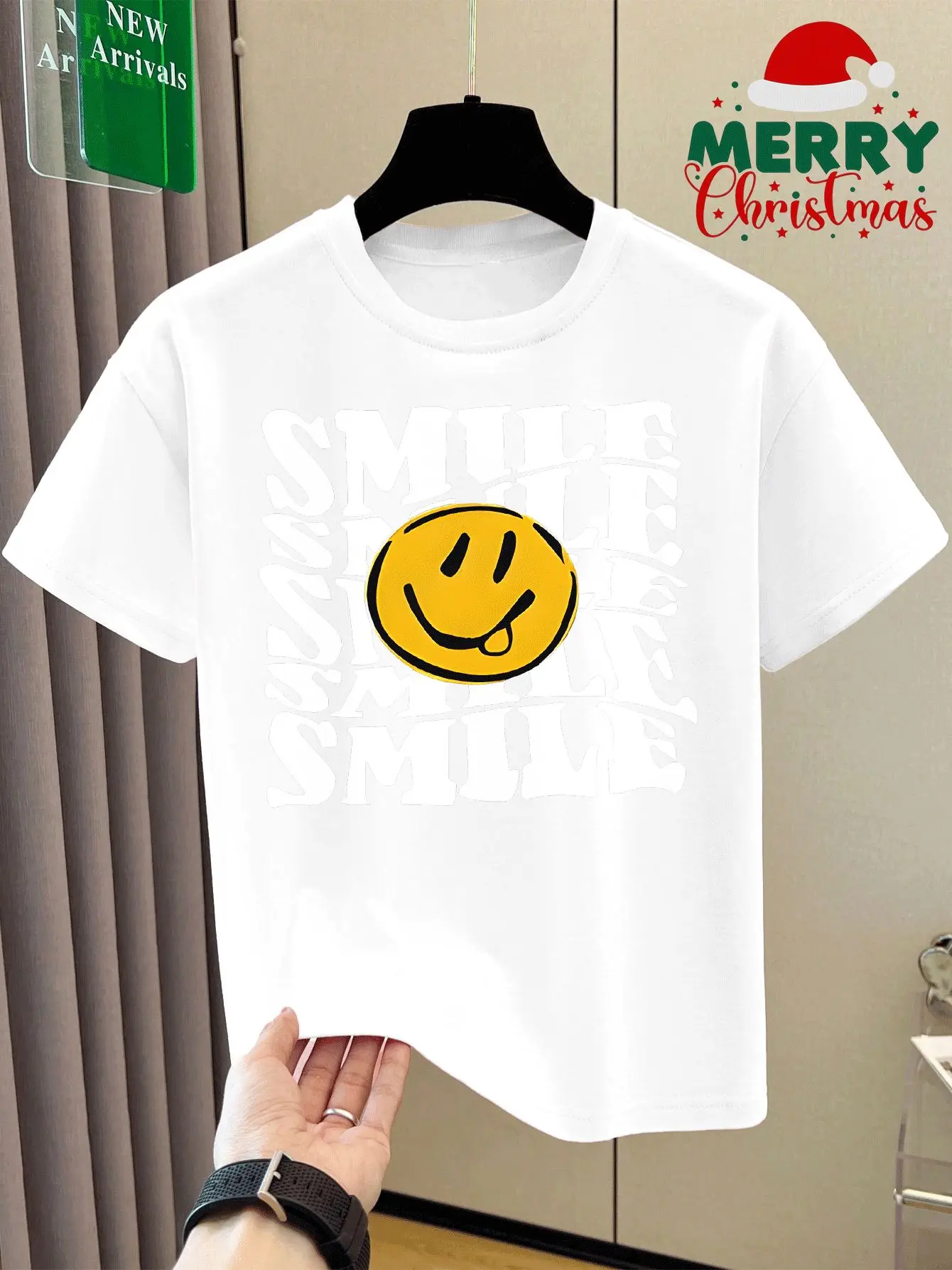 Summer Leisure Trend Smiley Face SMILE Tongue Pattern Children's Clothing Summer Holiday Gifts Daily Parent-child Wear