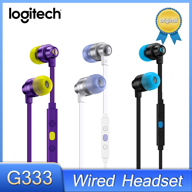 سماعة رأس G333 من Logitech طراز Berkabel داخل الأذن G333 مع معالج Mikrofon Tipe C للكمبيوتر المحمول الخاص بالألعاب LOL Logitech G333