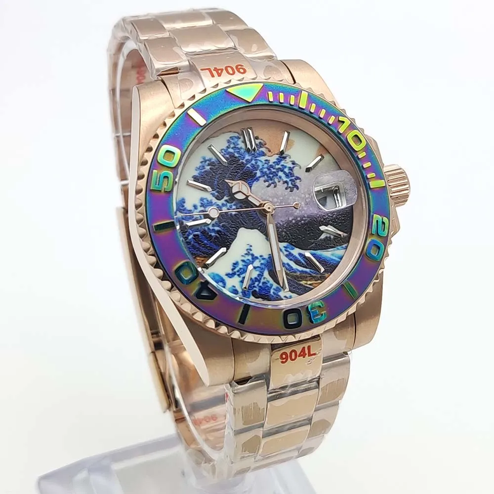 Men\'s Luxury Fashion Mechanical Watch NH35 Movement Sapphire Glass Fully Luminous Sterile Dial Watch Rose Gold Waterproof Watch