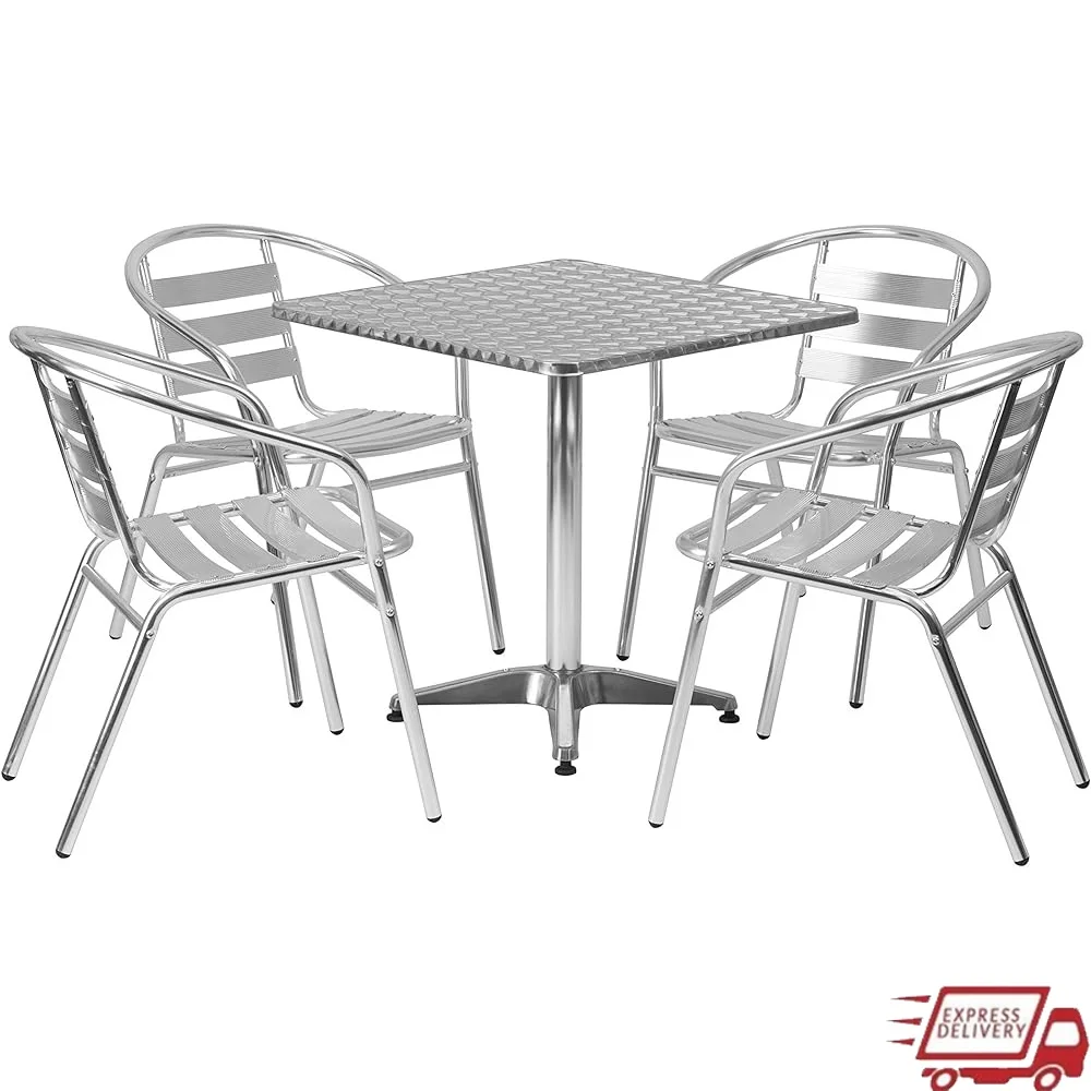 

Алюминиевый обеденный набор для патио, 5 предметов, квадратный стол с 4 стульями, уличная мебель для бистро, сад и у бассейна