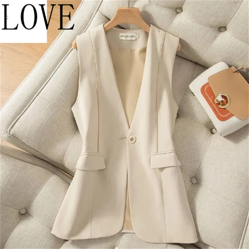 

"There is a lining" Vests for Women Suit V-neck Vest Coat Women's Spring and Autumn new Loose Outerwear Sleeveless Coat Tide