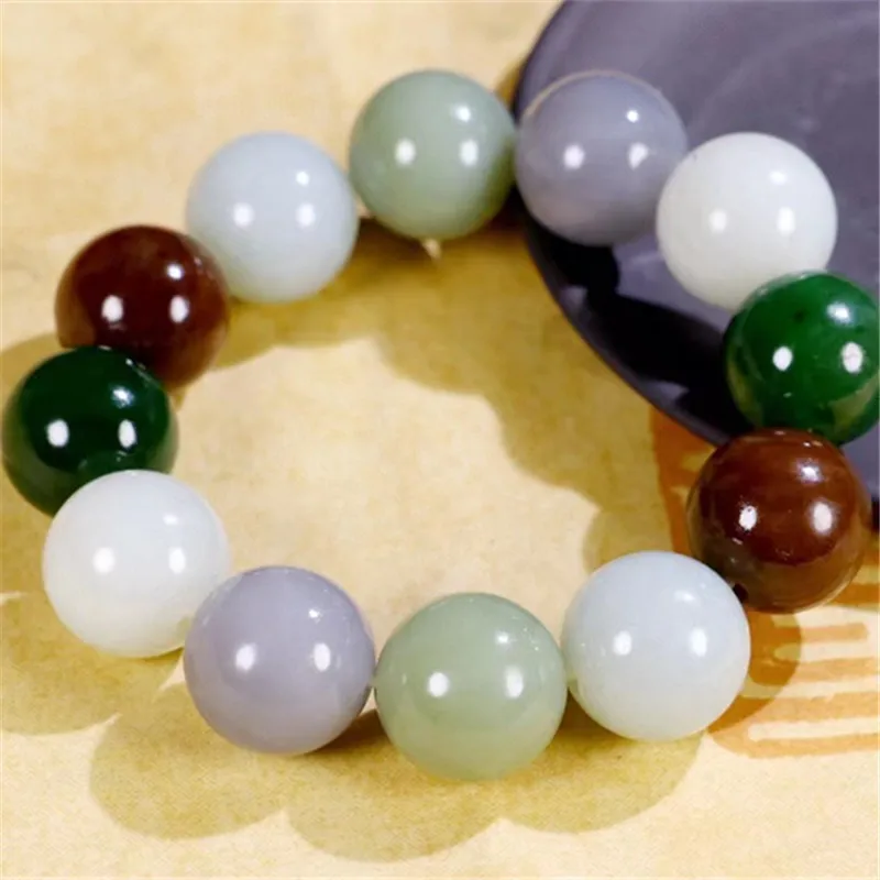 Hetian Multi- , Jade 18Mm Beads, Men'S Round Bead Buddhist Bracelet