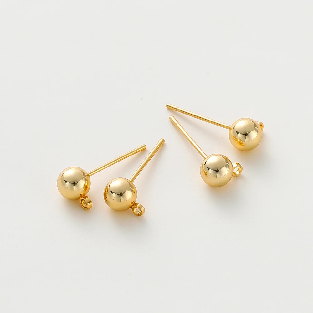 14K 18K Gold Plated Round Ball Ear Post With Loop Studs Earrings Backs Plug Ear Pins Ball Needles for DIY Jewelry Making Finding