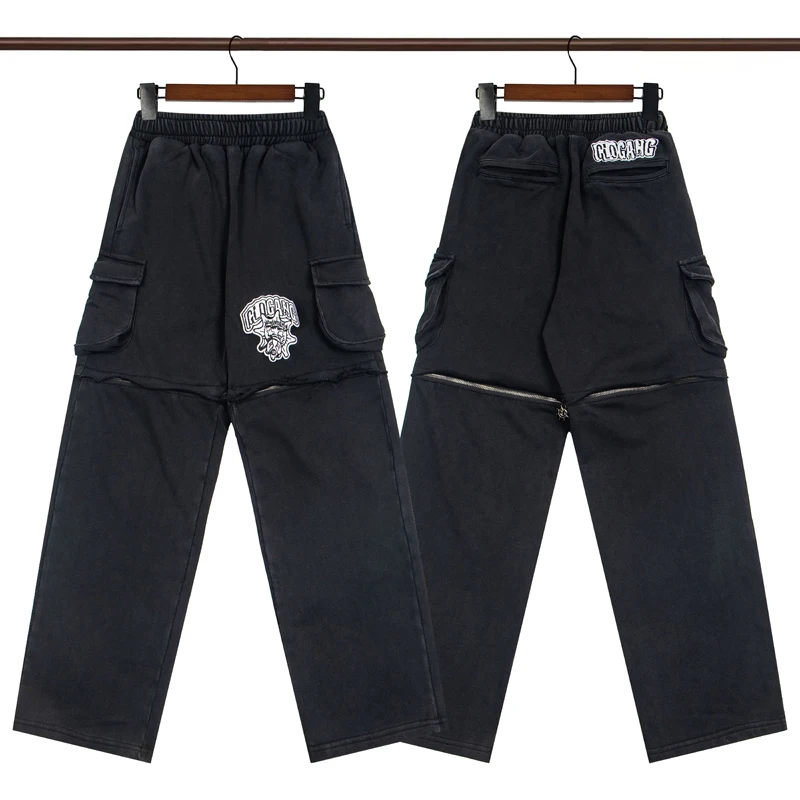 2026 Glo Gang Fashion Casual Workwear Pants Embroidered Print Detachable Zipper Long Short Two-piece Pants