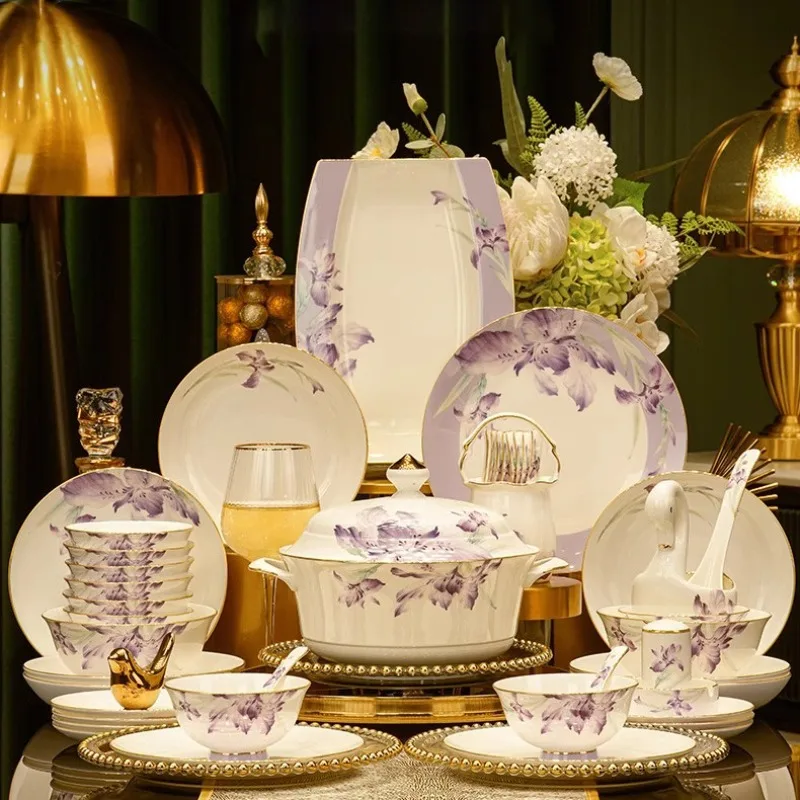 Chinese high-end light luxury bone china tableware set high-end ceramic dishes