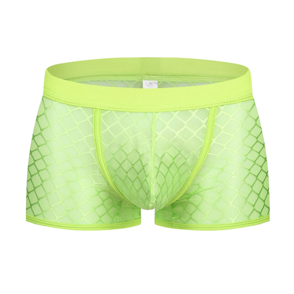 Men\'s Briefs Breathable Mesh Panties Low Waist Sexy Transparent Underpants Elastic Shorts U Convex Big Scrotum Pouch