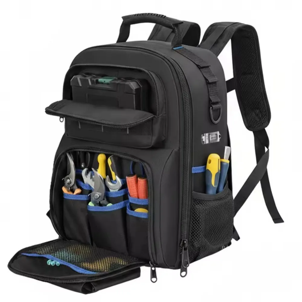 

Large Capacity Electrician Tool Backpack, Multi-Pocket Water-Resistant Tool Organizer