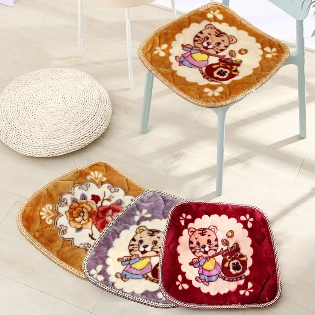 Chair Seat Mat  Non Slip   Seat Cushion Winter Home Office Keep Warm Anti-slip Peony Printed Cushion