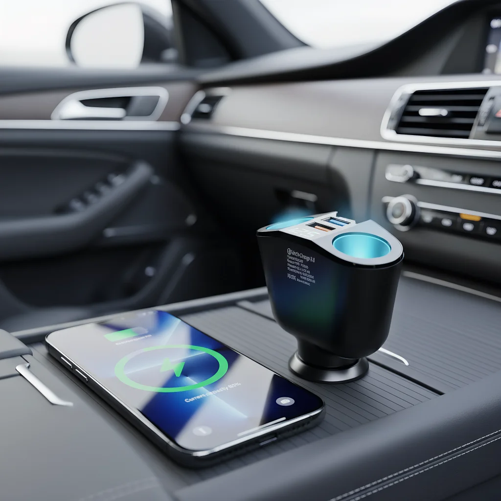 

Car Charger Dual USB Ports 120W Super Fast Charging 360 Degree Rotation Type C Cigarette Lighters Sockets Interior Accessories