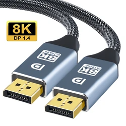 8K DP Cable DisplayPort 1.4 High Quality Braided 8K@60Hz 4K@144Hz 2K@165Hz Gold-Plated High Speed for Monitor GPU TV PC Laptop