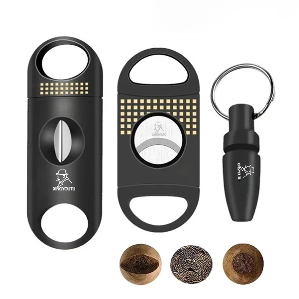 Black Cogar Cutter Set, V Cut Cigar Cutter，Enlarge Fit All Cigar Sizes Cigar Punch Tool- 3 Pack