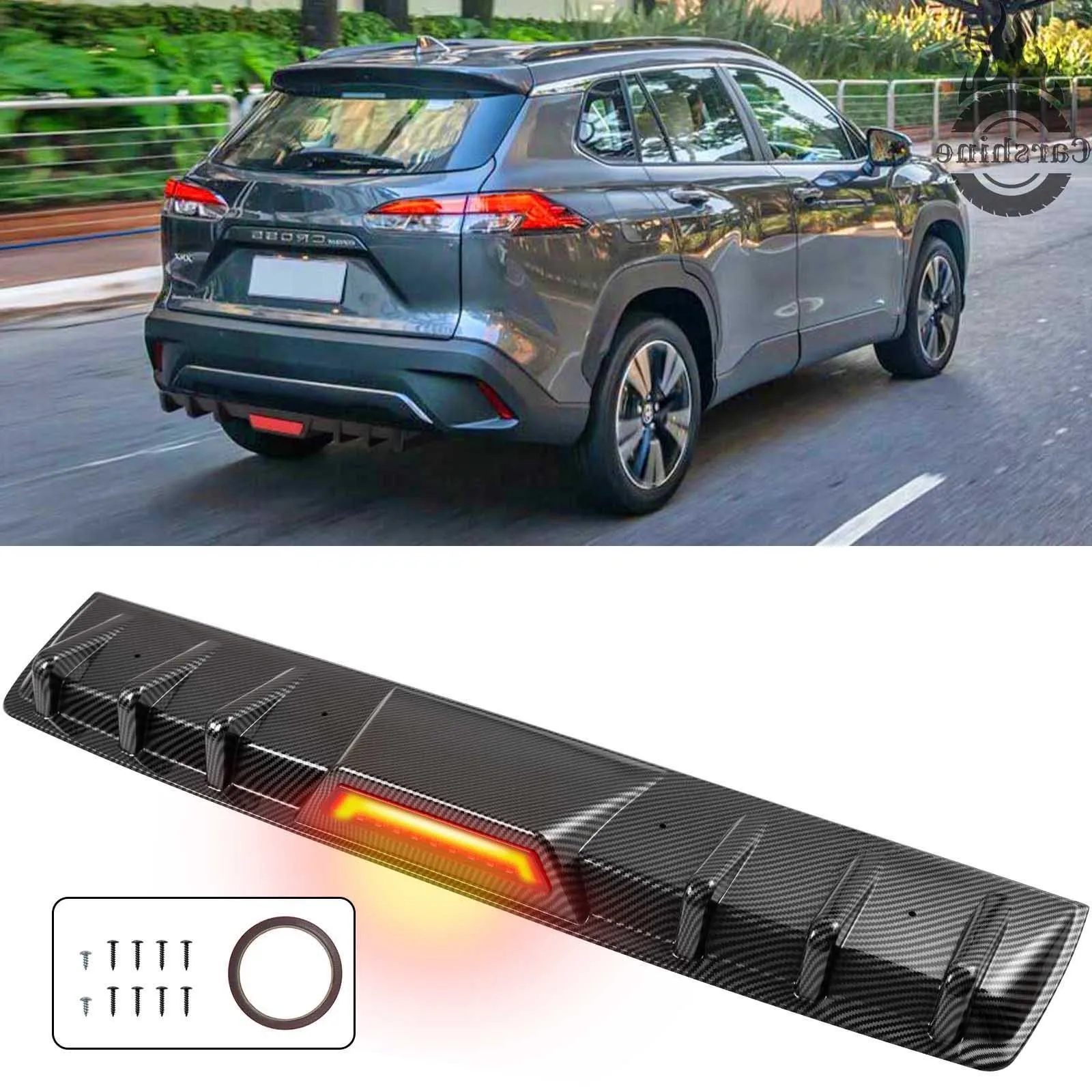 

Car Rear Bumper Diffuser Lip LED Brake Light Carbon Fiber For Toyota Corolla Cross