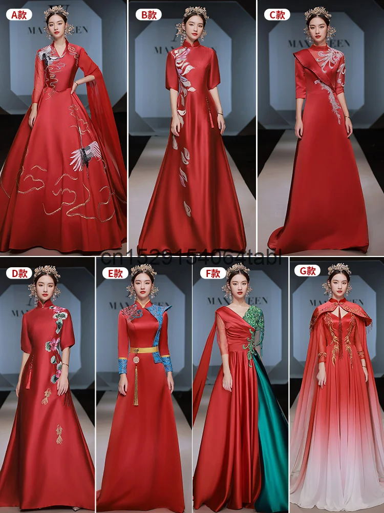 

China-Chic Chinese Style Catwalk Cheongsam Long Performance High-end Grand Zither Performance Art Examination Host Dress Han Fu