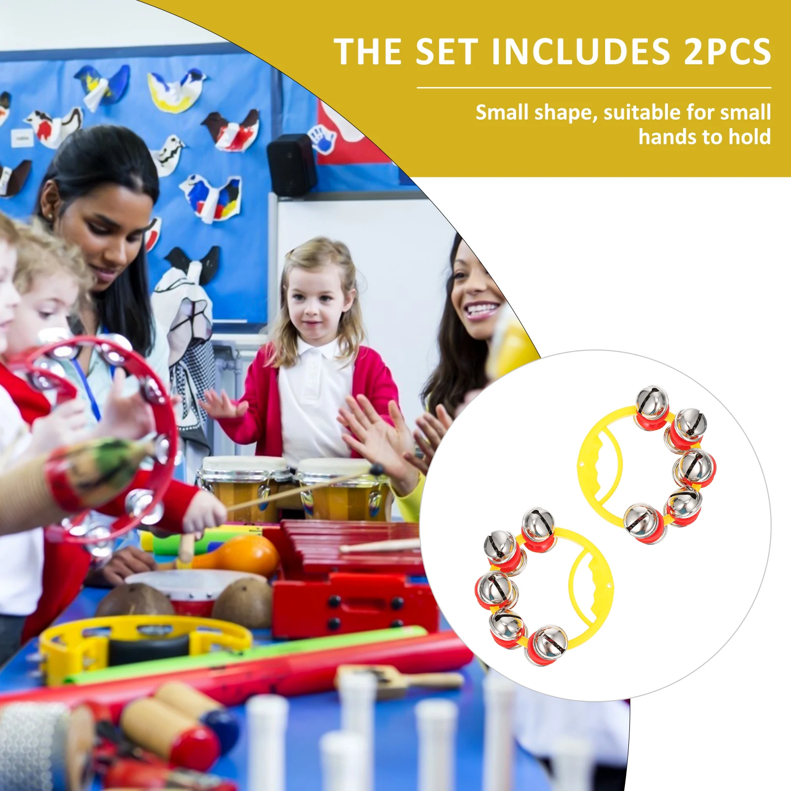 2 pçs sinos de mão crianças pulseira chocalho cor brilhante sino pulseira para festa de dança do bebê educacional pulseira de pulso sinos