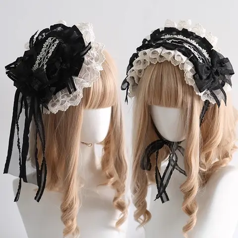 Original Maid Headband Black and White Elegant Classical Style KC Hair Accessory DOLL Gothic Loita Headband Hat
