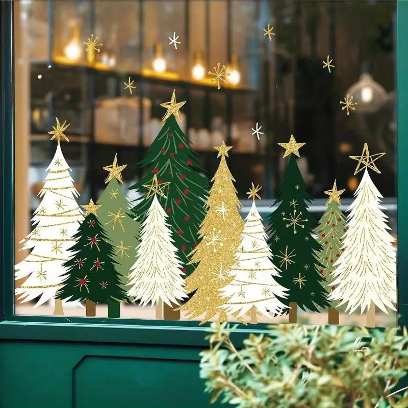 3PCS Removable No Trace Christmas Window Stickers Cartoon Xmas Tree Glass Decals for Xmas Decor