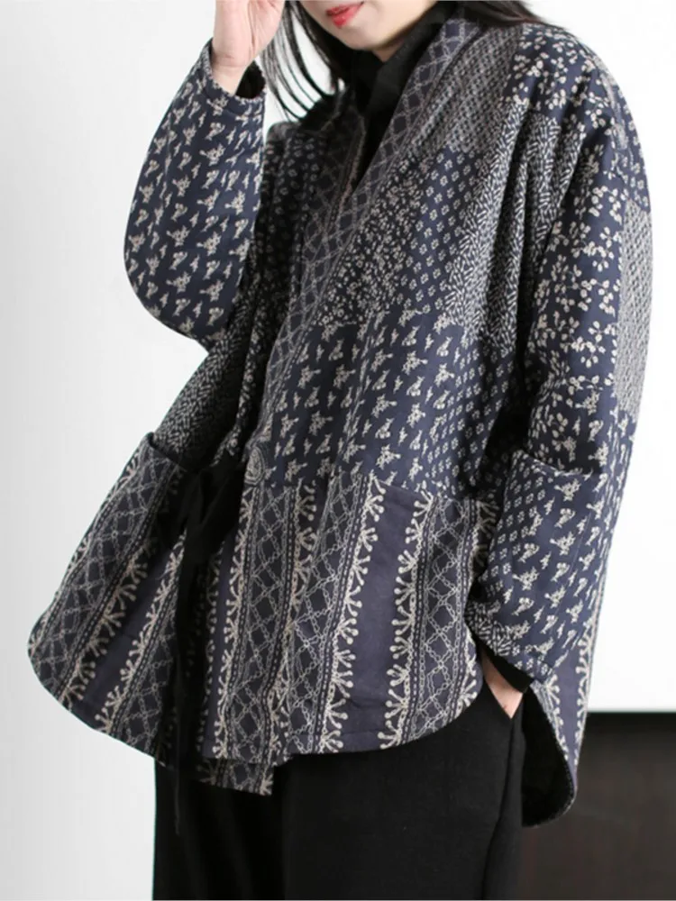 Chaqueta acolchada de otoño de gran tamaño para mujer, chaquetas con estampado a rayas a la moda para mujer, abrigos informales sueltos para mujer