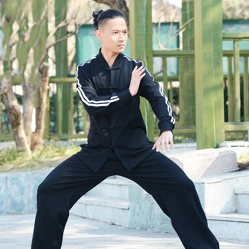 Mundur Tai Chi Odzież Wu Shu z długim rękawem Tradycyjne chińskie ubrania Kung Fu Unisex Czarna szara kurtka i spodnie