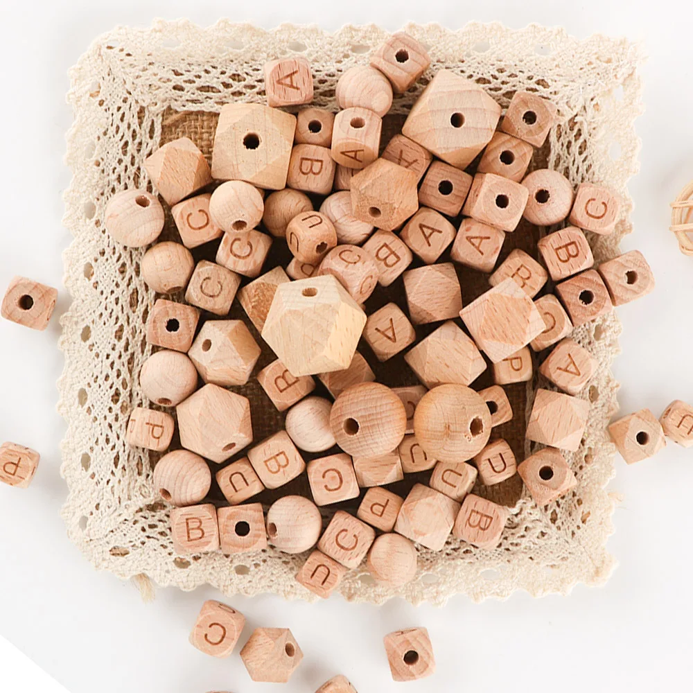 

20-50Pcs/Lot Wooden Square Letters Natural Beech Wooden Round Hexagon Beads For Jewelry Making DIY Baby Bracelet Necklace Toys