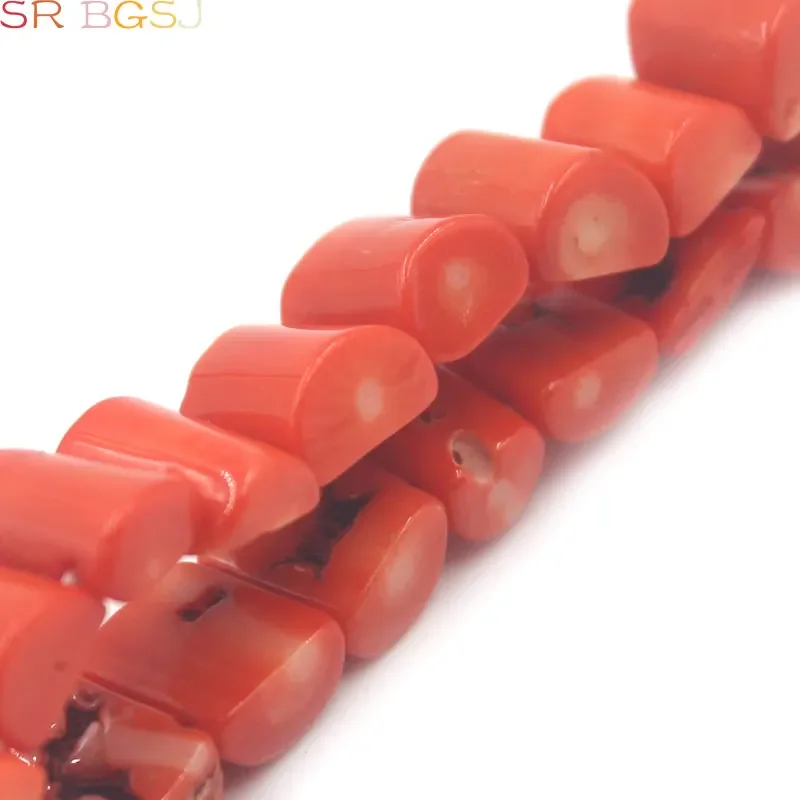 Natural Half Column Orange Coral Gems Stone Beads Stretch Bracelet Woman Jewelry Strand 8\