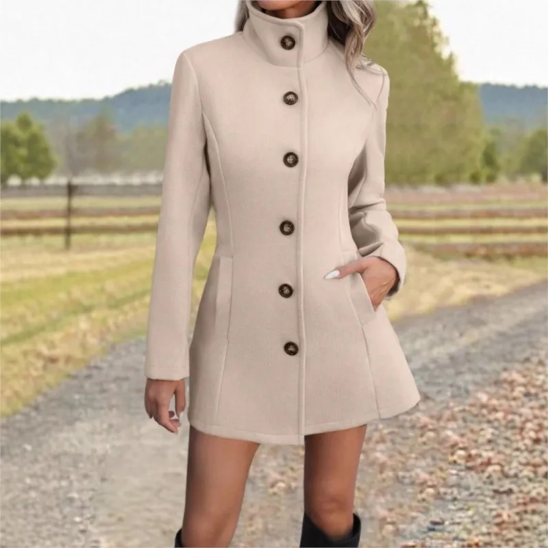 Office Slim Blazer Coat Women's Autumn Winter New England Casual Breasted Stand-up Jacket Fashion Commuter Larger Size Outwear