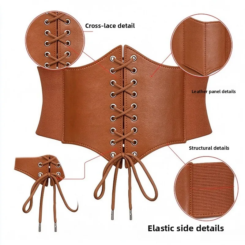 Wide Lace-up Corset Waist Belt, Retro Waspie Girdle, Vintage Waist Cincher for Renaissance Cosplay and Daily Outfit
