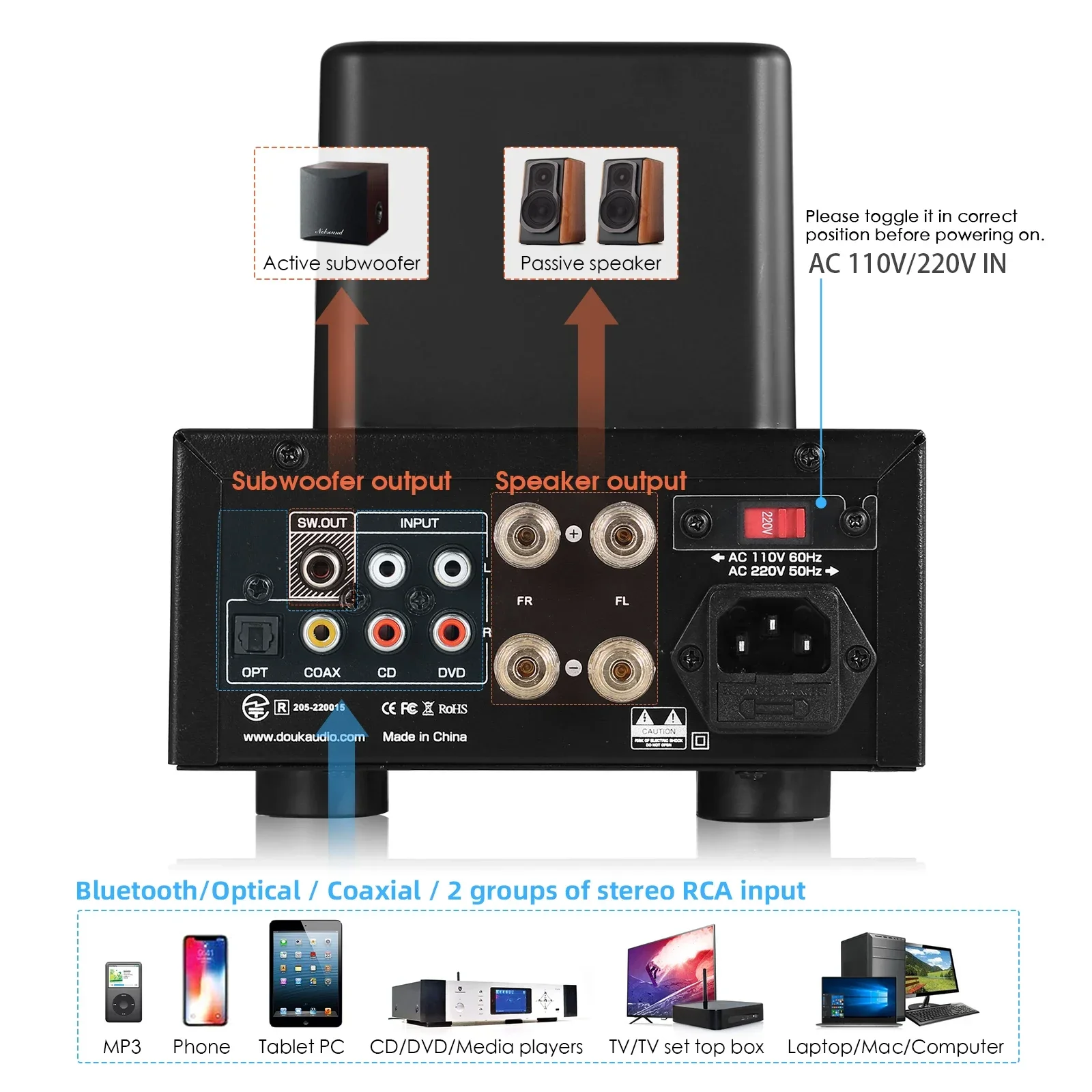 Nobsound A3 HiFi Bluetooth 5.0 Receiver Tube Amplifier USB Player Digital COAX / OPT Stereo Power Amp 35W×2 Headphone Amp